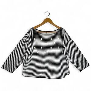 Banana Republic Women's Striped Embellished Boxy Knit Top Size XL 3/4 Sleeve